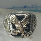 Black Hills Gold Ring eagle leaves Onyx band sterling silver size 8.75 men women