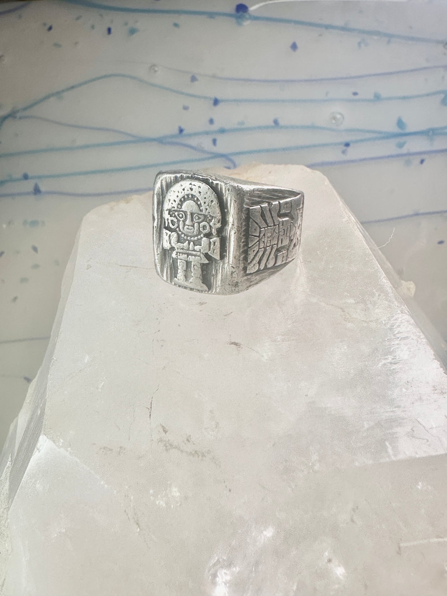 Mexican ring Aztec Gods figurative band size 9.75 sterling silver women