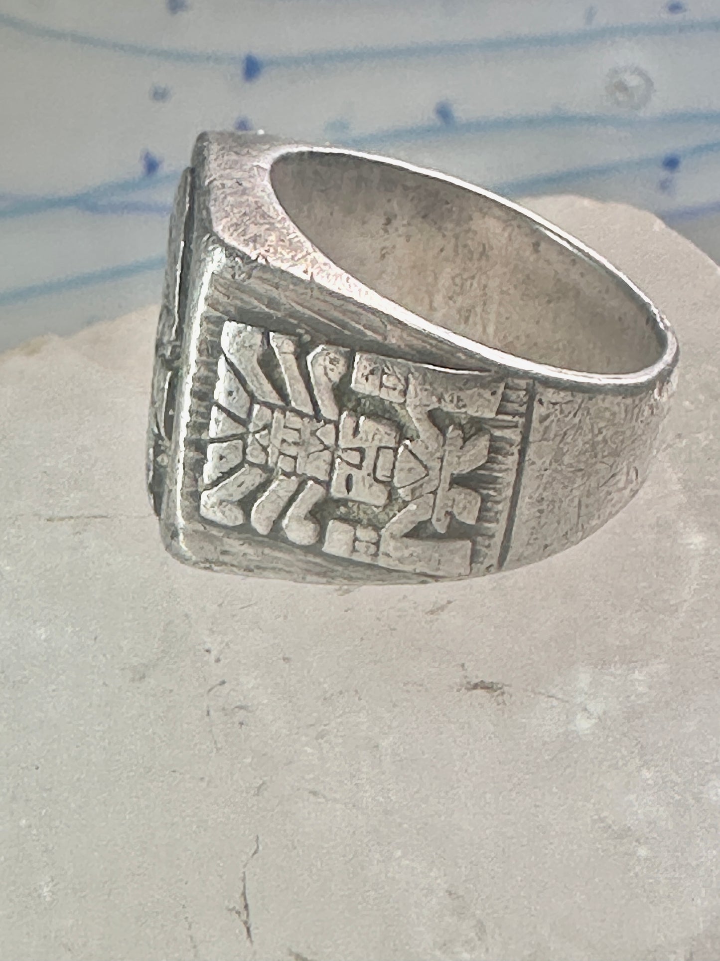 Mexican ring Aztec Gods figurative band size 9.75 sterling silver women