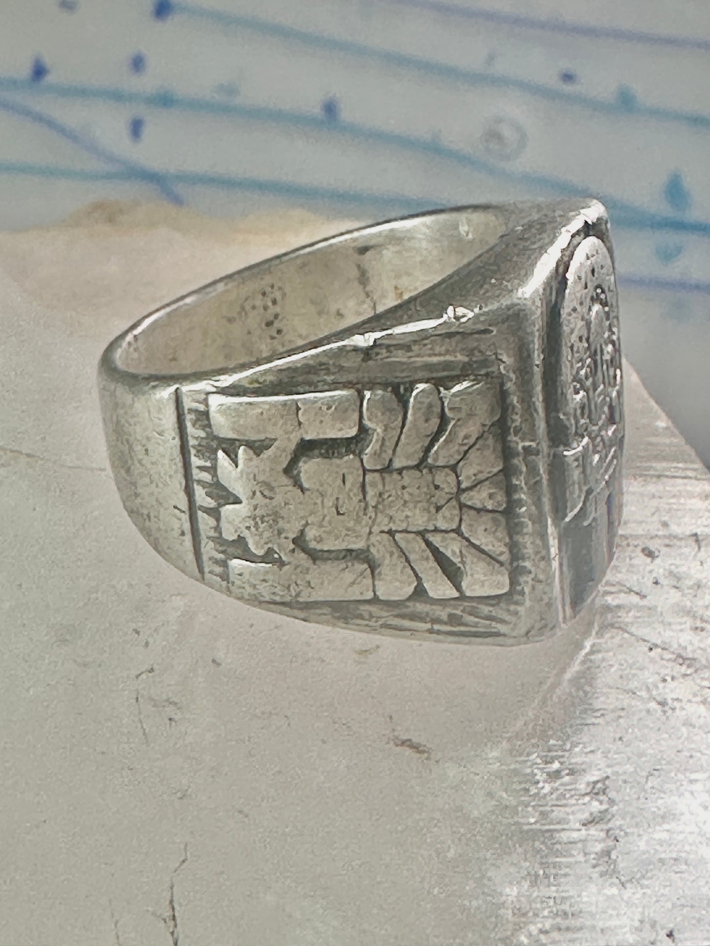 Mexican ring Aztec Gods figurative band size 9.75 sterling silver women