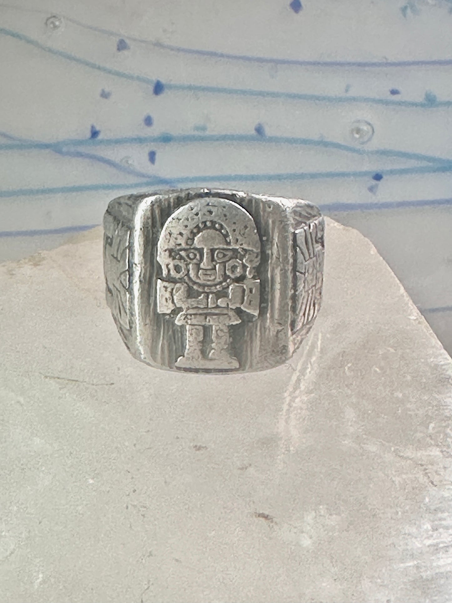 Mexican ring Aztec Gods figurative band size 9.75 sterling silver women