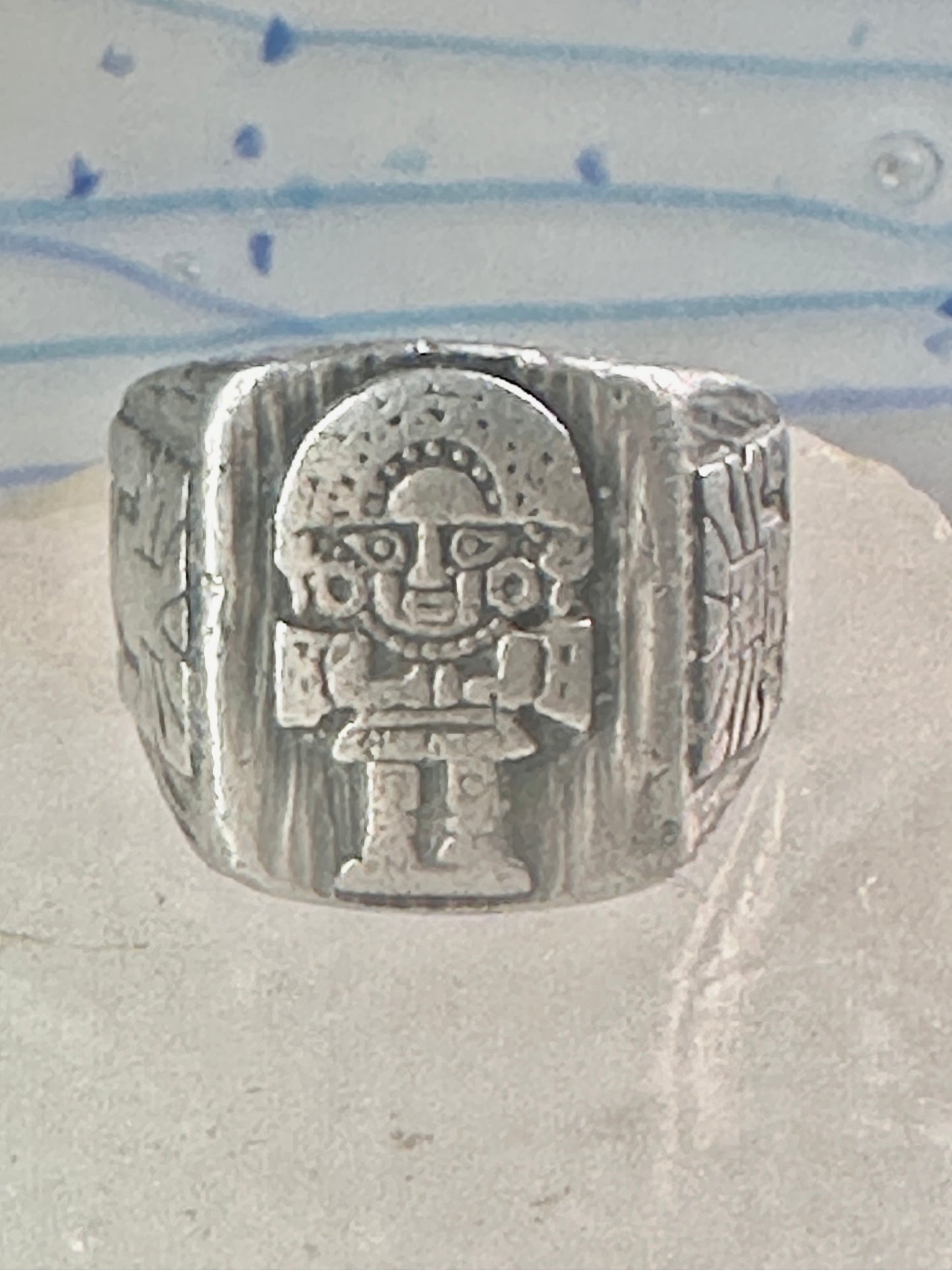 Mexican ring Aztec Gods figurative band size 9.75 sterling silver women