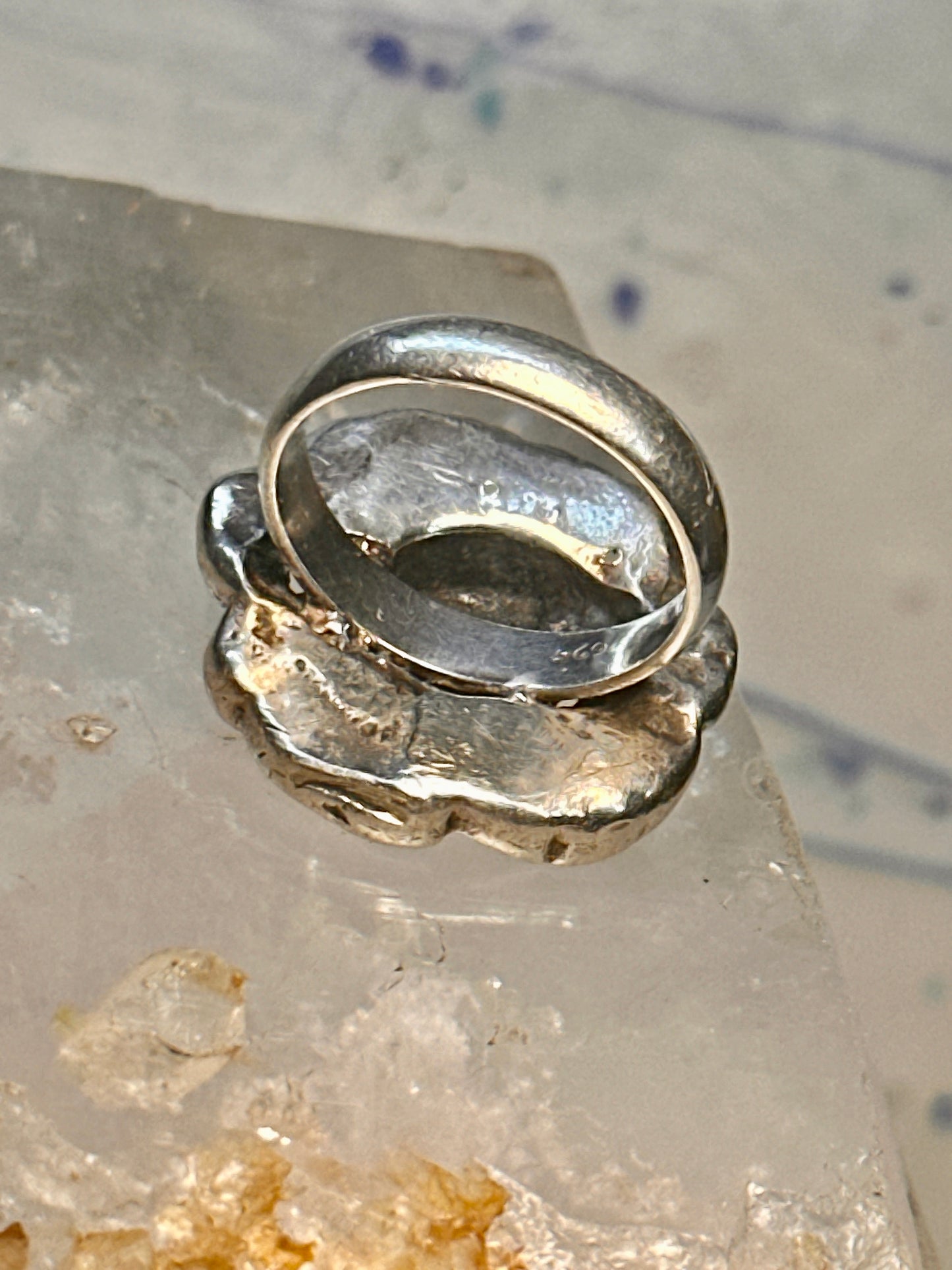 Vintage Face ring in poppy flower Art Nouveau size 6.75 sterling silver women girls