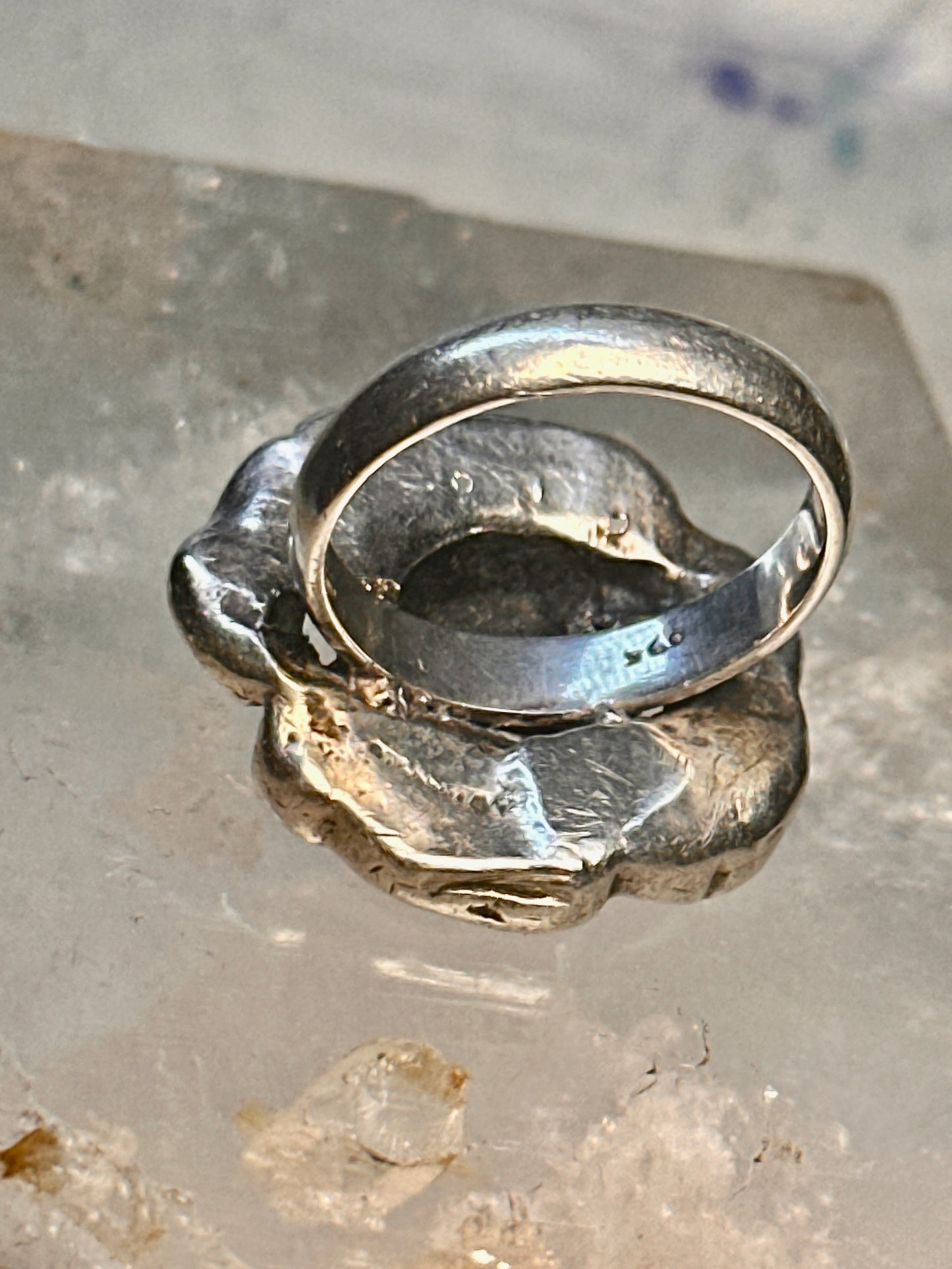 Vintage Face ring in poppy flower Art Nouveau size 6.75 sterling silver women girls