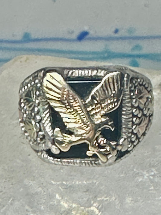 Black Hills Gold Ring eagle leaves Onyx band sterling silver size 8.75 men women