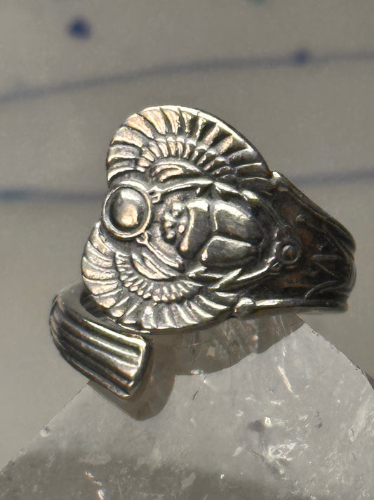 Scarab Spoon ring Egyptian beetle band size 7.50 sterling silver girls women