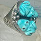 Frog Ring Turquoise carved frogs band coin silver size 12.25 men women