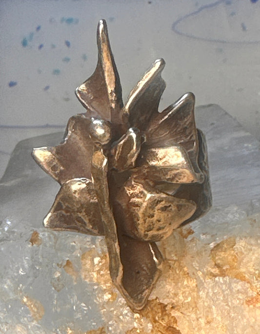 Vintage Flower ring abstract brutalist heavy size 5.75 sterling silver women girls