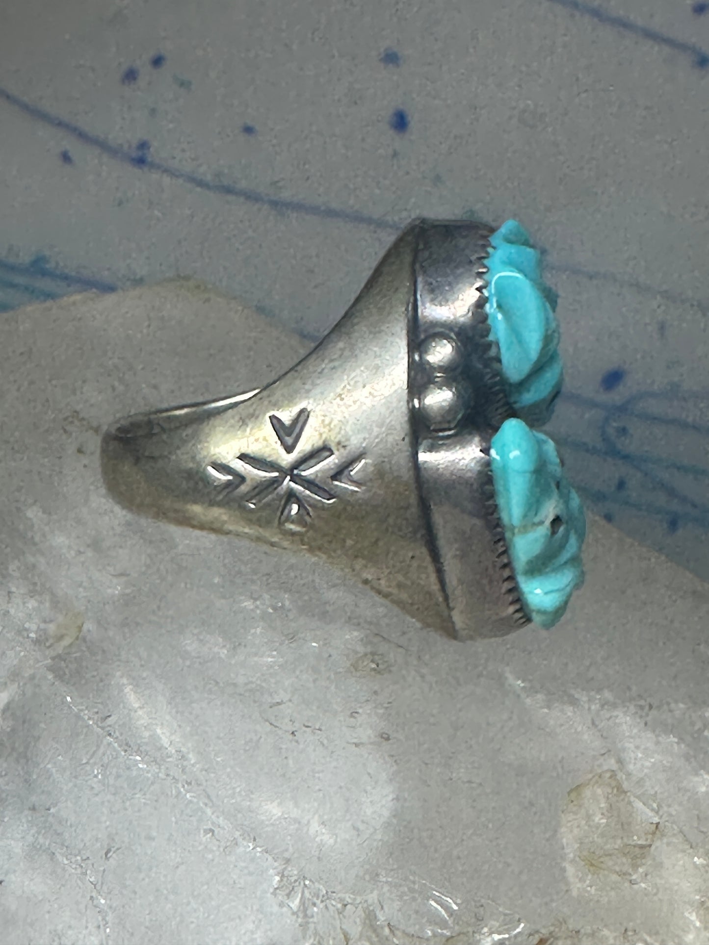Frog Ring Turquoise carved frogs band coin silver size 12.25 men women