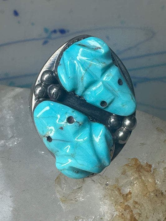 Frog Ring Turquoise carved frogs band coin silver size 12.25 men women