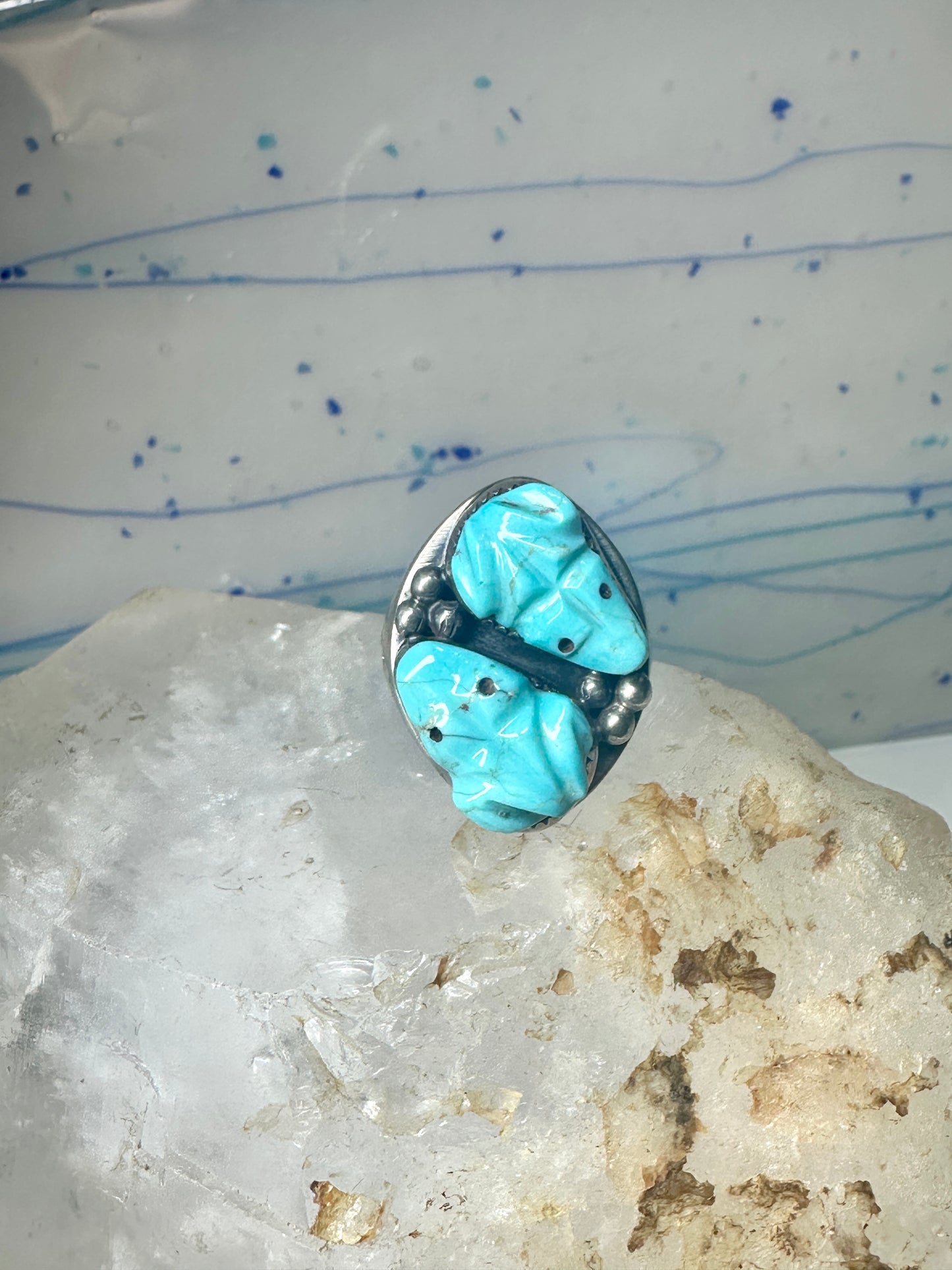 Frog Ring Turquoise carved frogs band coin silver size 12.25 men women