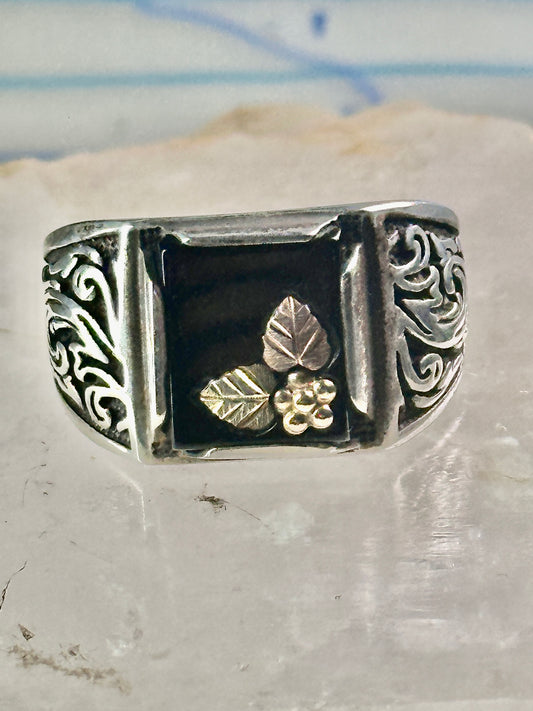 Black Hills Gold ring leaves onyx size 12 sterling silver men women