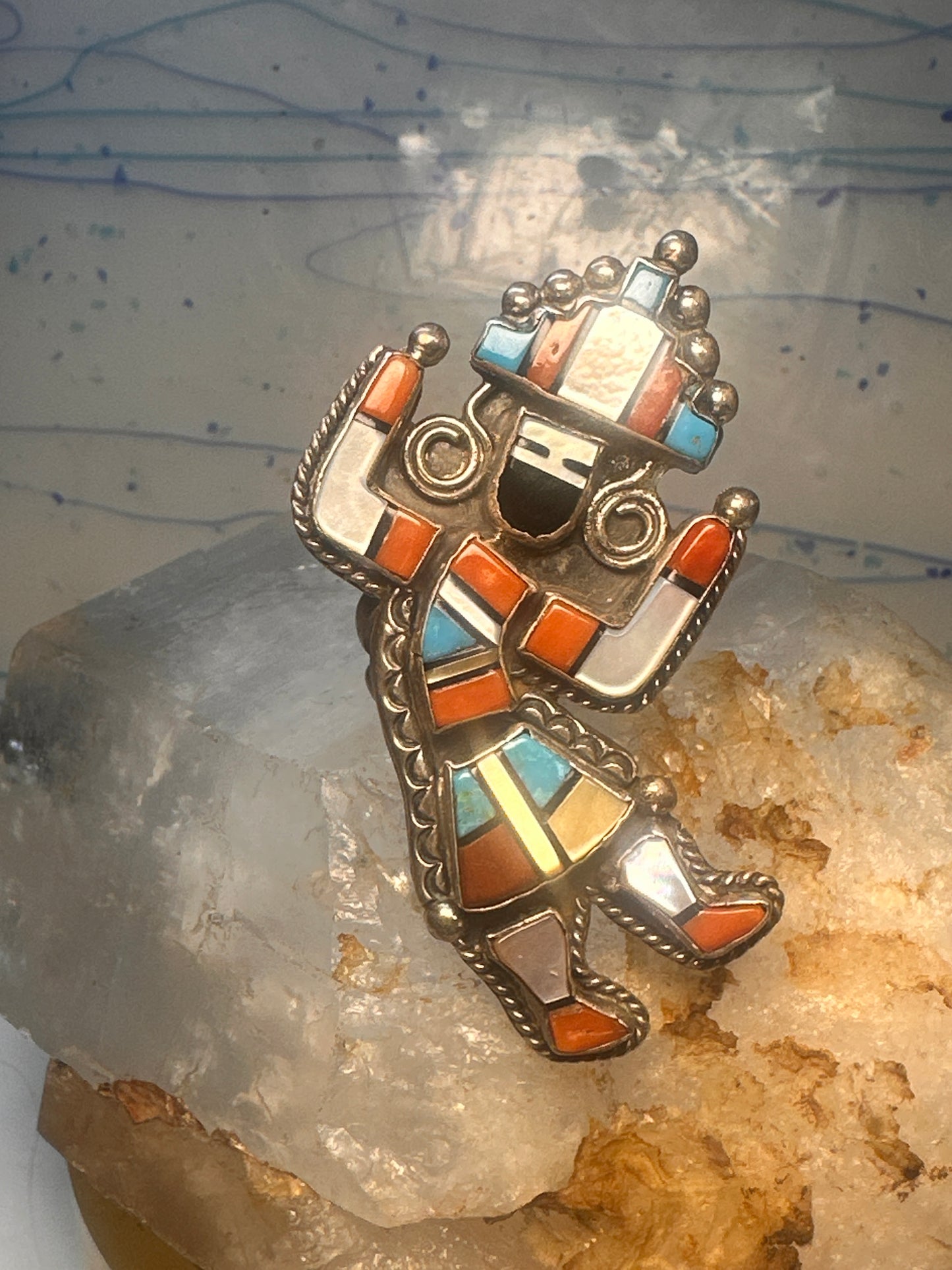Vintage Kachina ring heavy large Zuni size 6 sterling silver women&nbsp;