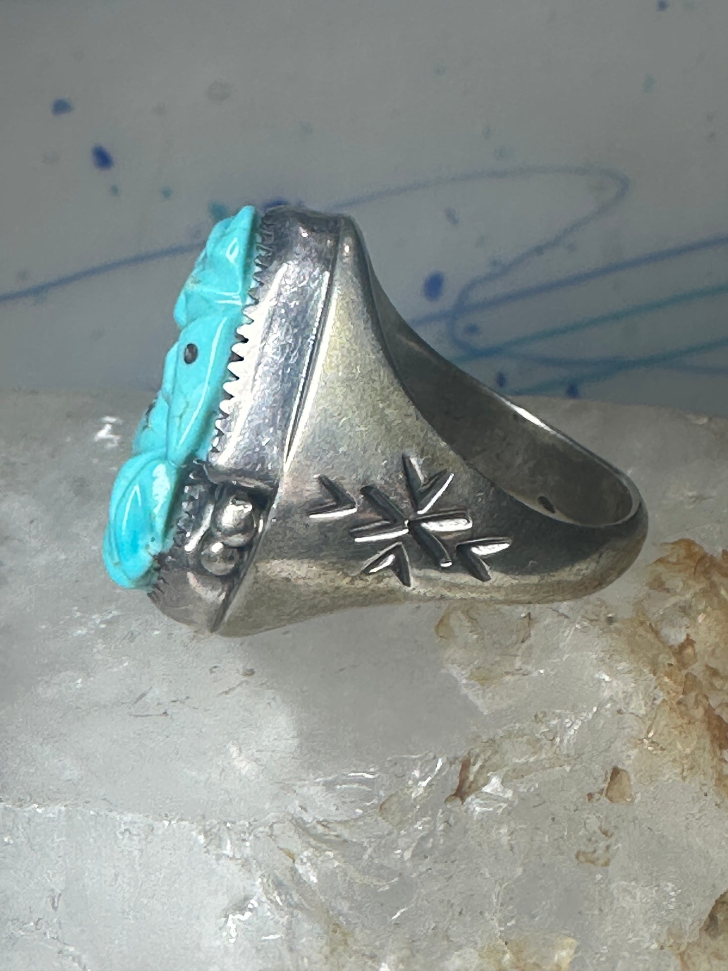 Frog Ring Turquoise carved frogs band coin silver size 12.25 men women