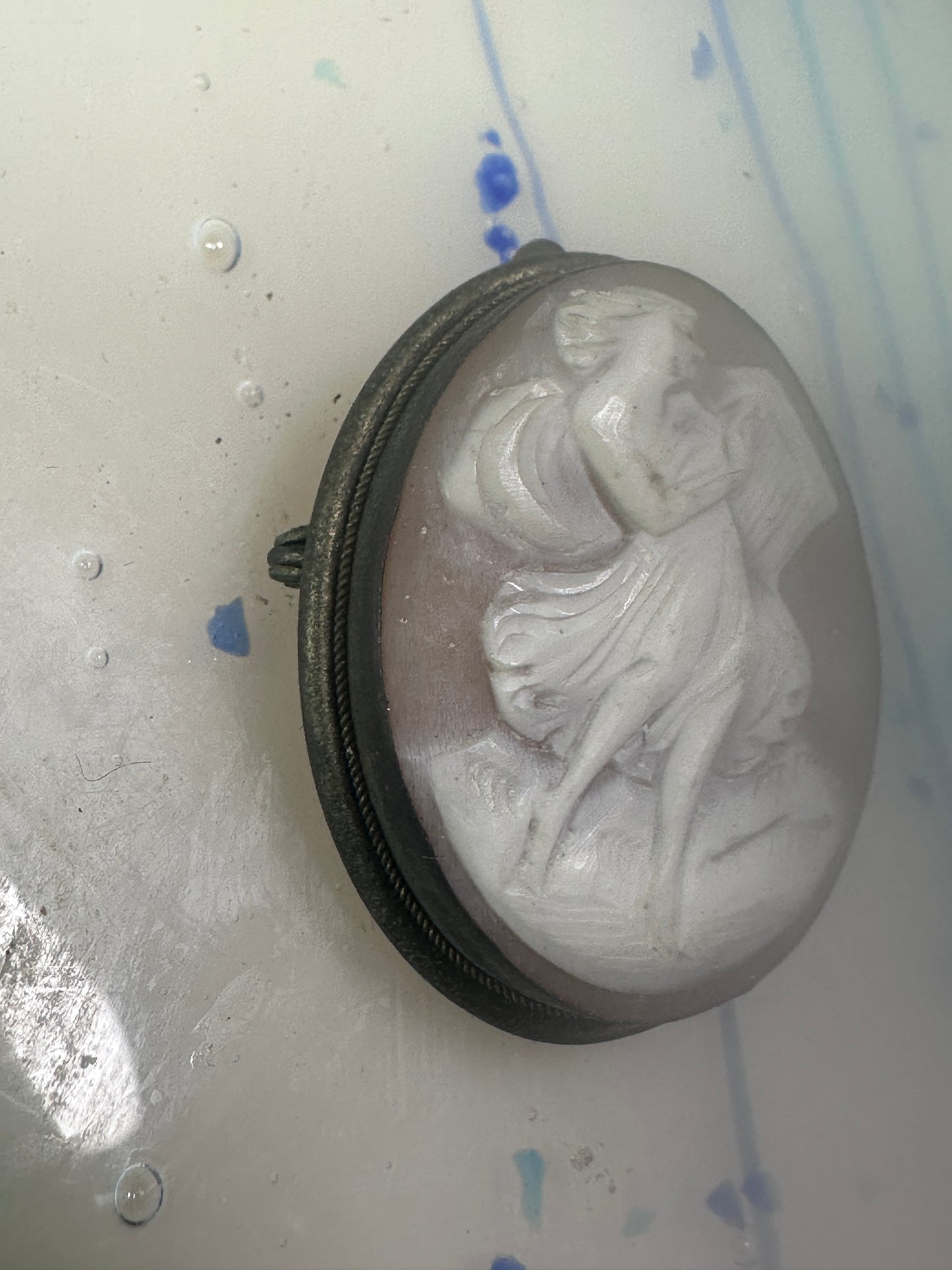 Antique Cameo on Shell Dancing Lady w Harp pendant and Pin