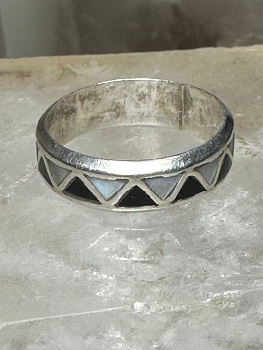 Zuni ring  onyx mop wedding band size 8 sterling silver women men