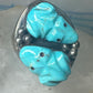 Frog Ring Turquoise carved frogs band coin silver size 12.25 men women