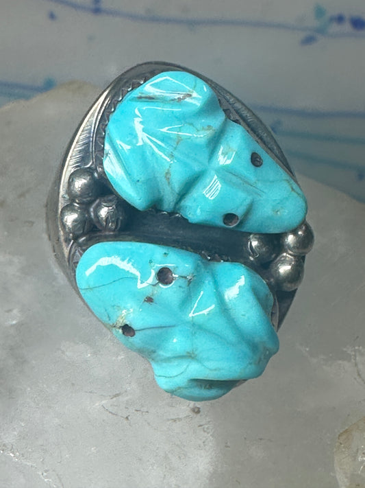 Frog Ring Turquoise carved frogs band coin silver size 12.25 men women