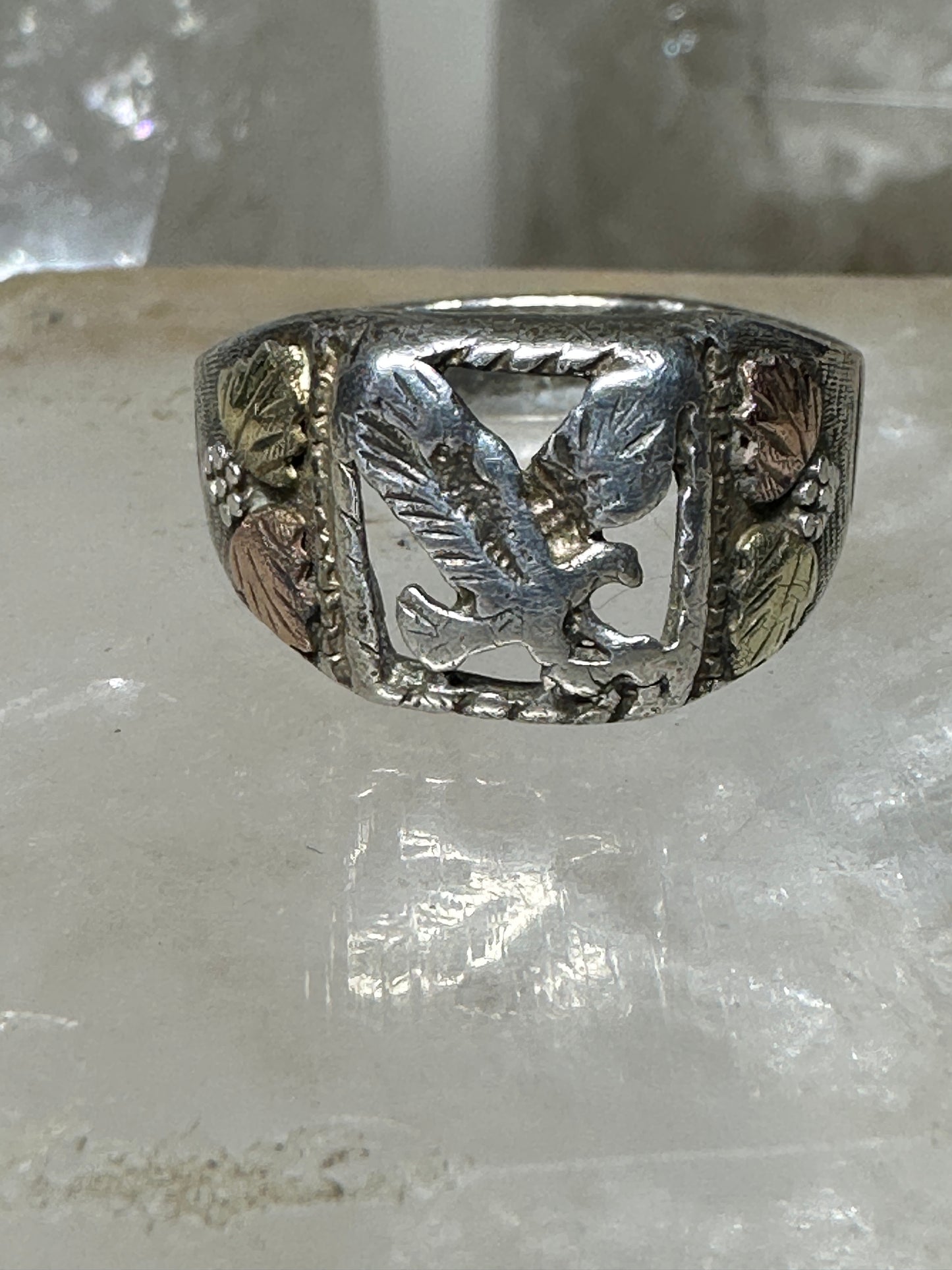 Black Hills Gold  ring Eagle leaves  size 8.75 sterling silver women men