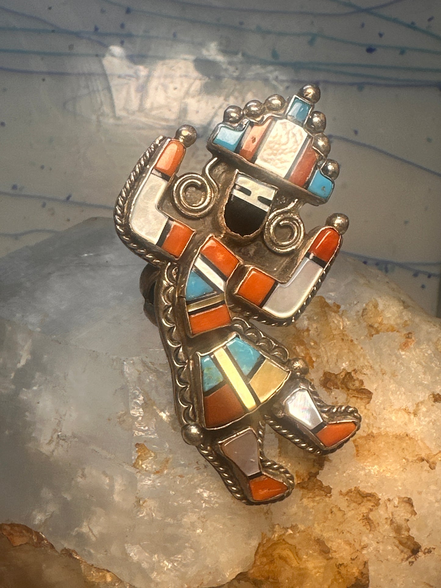 Vintage Kachina ring heavy large Zuni size 6 sterling silver women&nbsp;