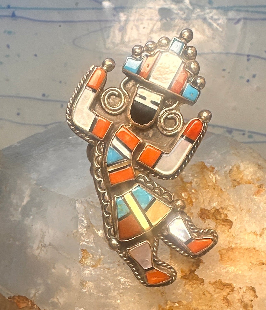 Vintage Kachina ring heavy large Zuni size 6 sterling silver women&nbsp;