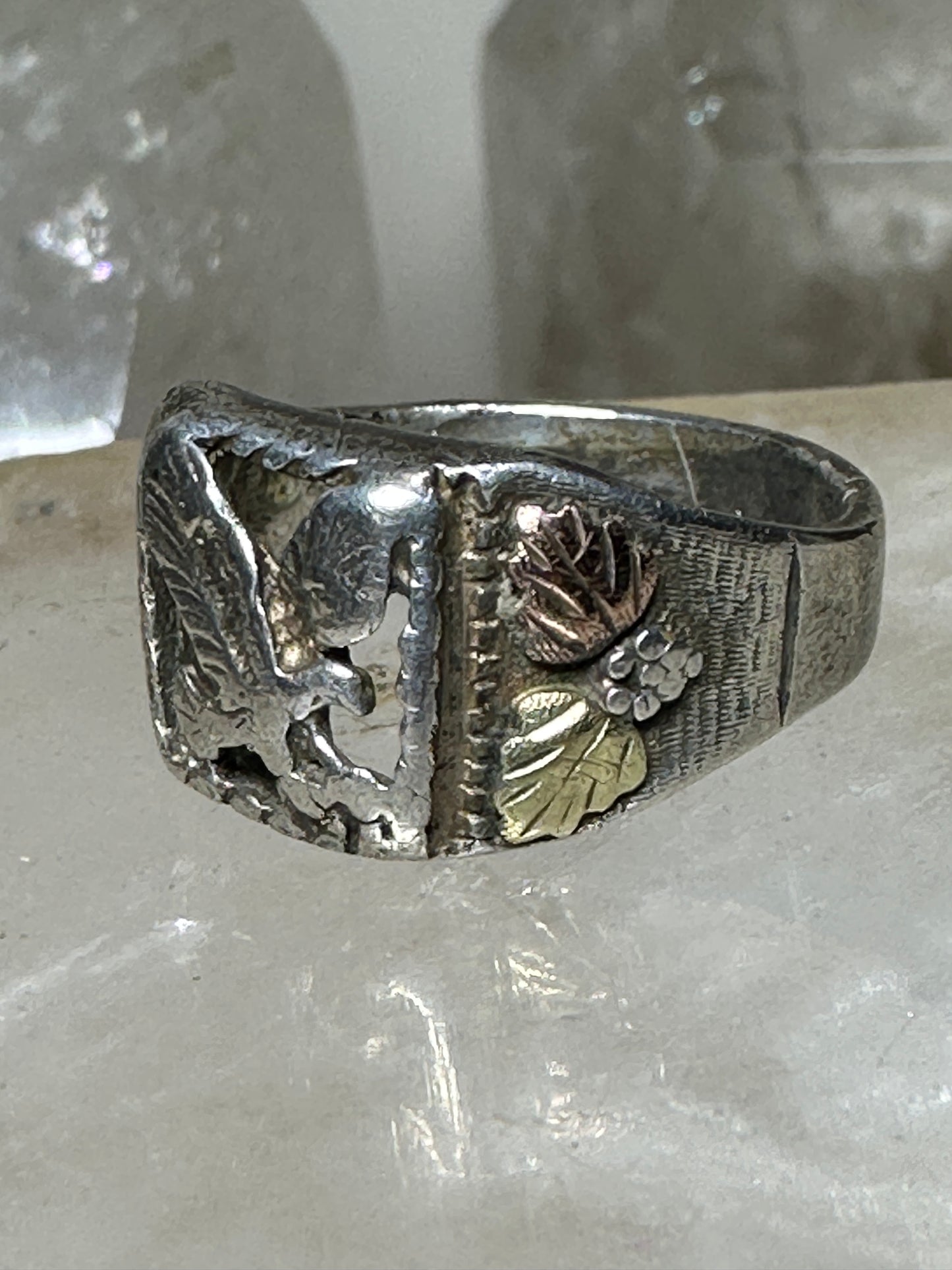 Black Hills Gold  ring Eagle leaves  size 8.75 sterling silver women men