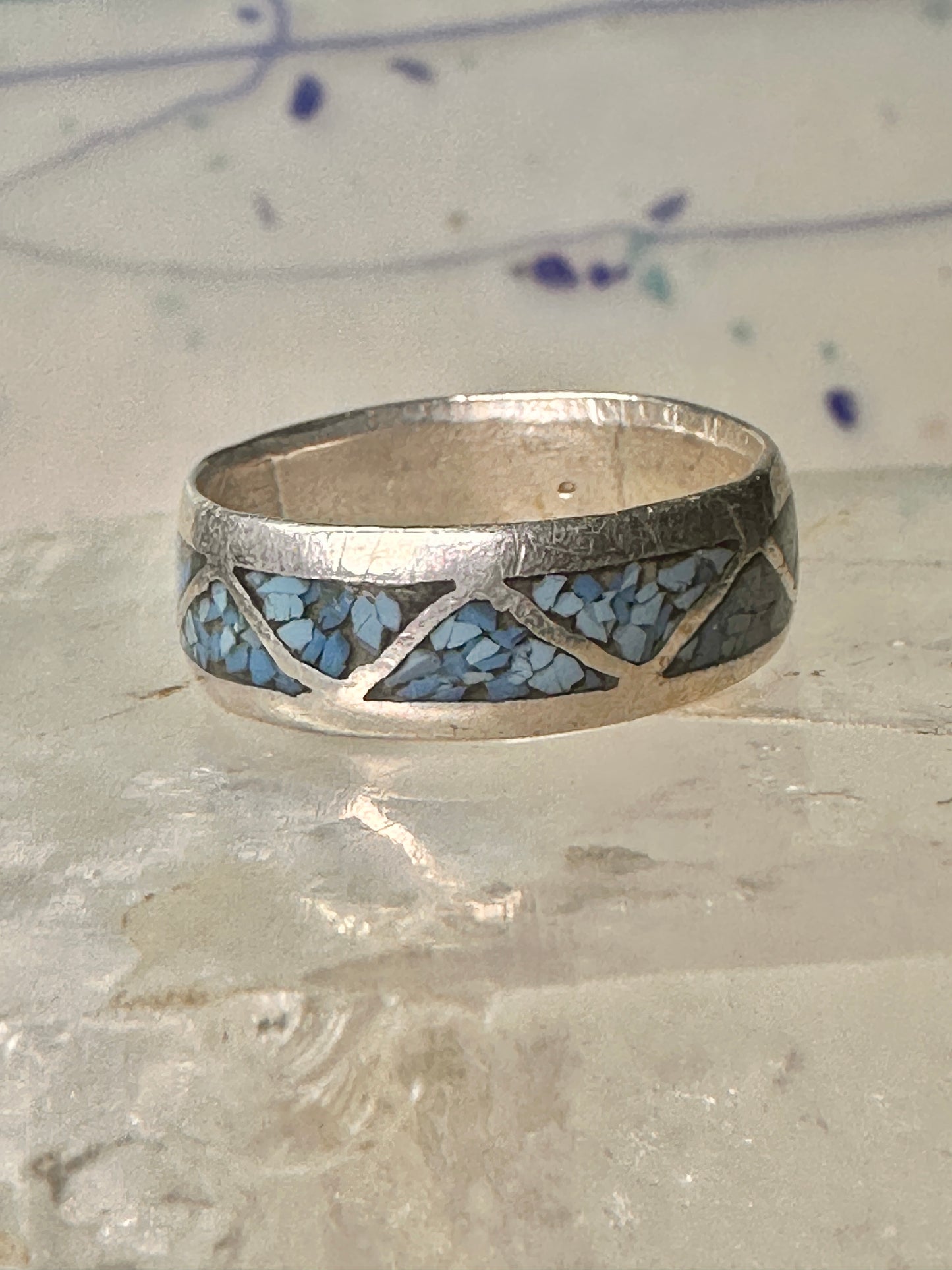 Zuni ring wedding band turquoise chips size 9 sterling silver women men