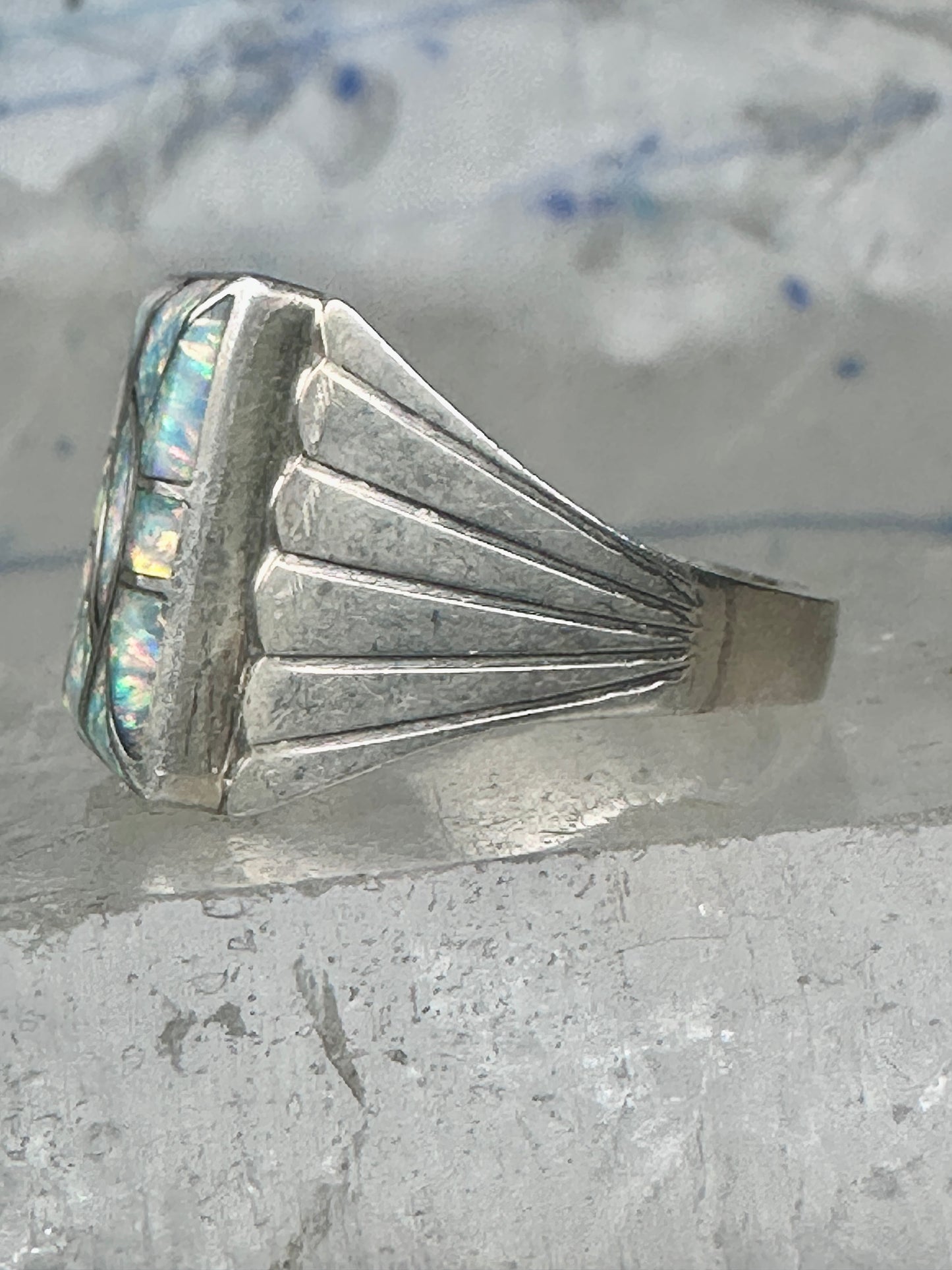Lab Opal ring size 12 N Lee Navajo hummingbird sterling silver men women