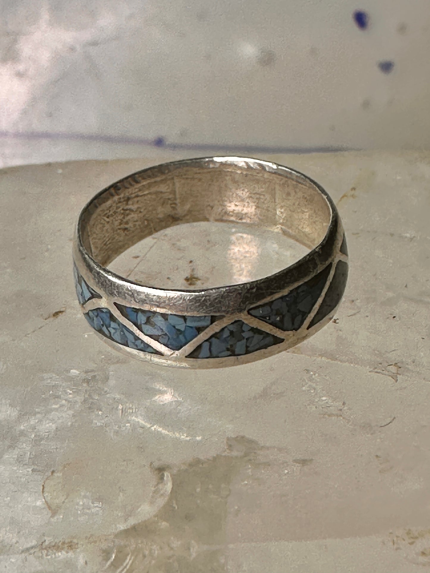 Zuni ring wedding band turquoise chips size 9 sterling silver women men