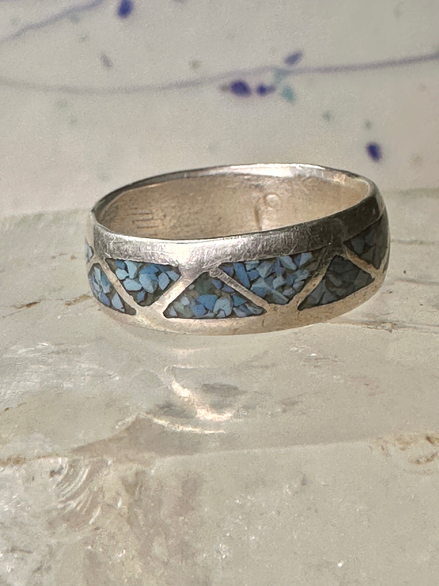 Zuni ring wedding band turquoise chips size 9 sterling silver women men