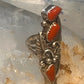 Navajo coral ring size 5 sterling silver leaves feathers women signed JH