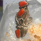 Navajo coral ring size 5 sterling silver leaves feathers women signed JH