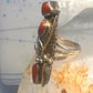 Navajo coral ring size 5 sterling silver leaves feathers women signed JH