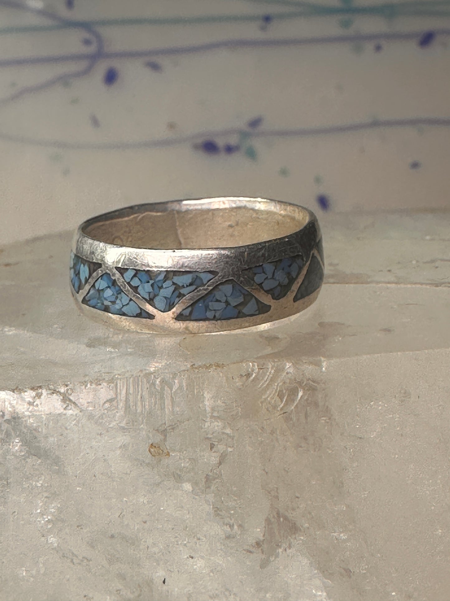 Zuni ring wedding band turquoise chips size 9 sterling silver women men