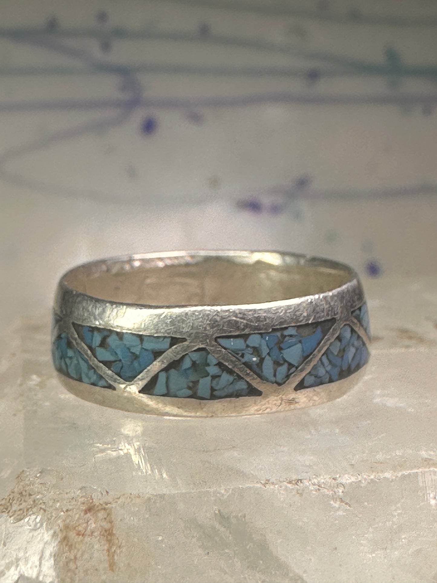 Zuni ring wedding band turquoise chips size 9 sterling silver women men