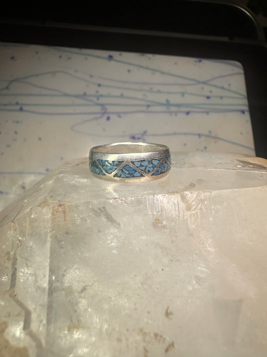 Zuni ring wedding band turquoise chips size 9 sterling silver women men
