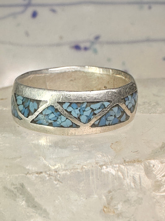 Zuni ring wedding band turquoise chips size 9 sterling silver women men