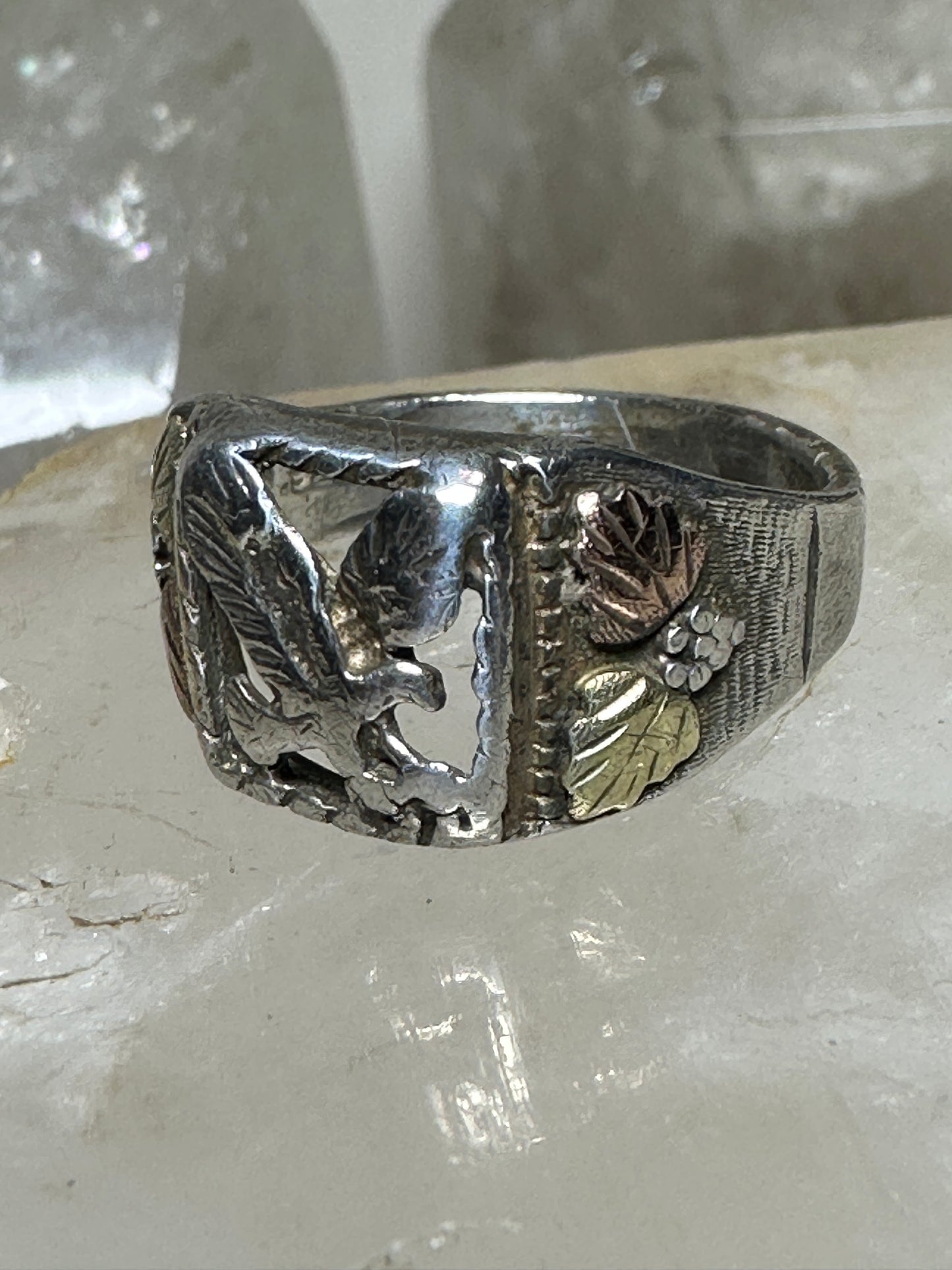 Black Hills Gold  ring Eagle leaves  size 8.75 sterling silver women men