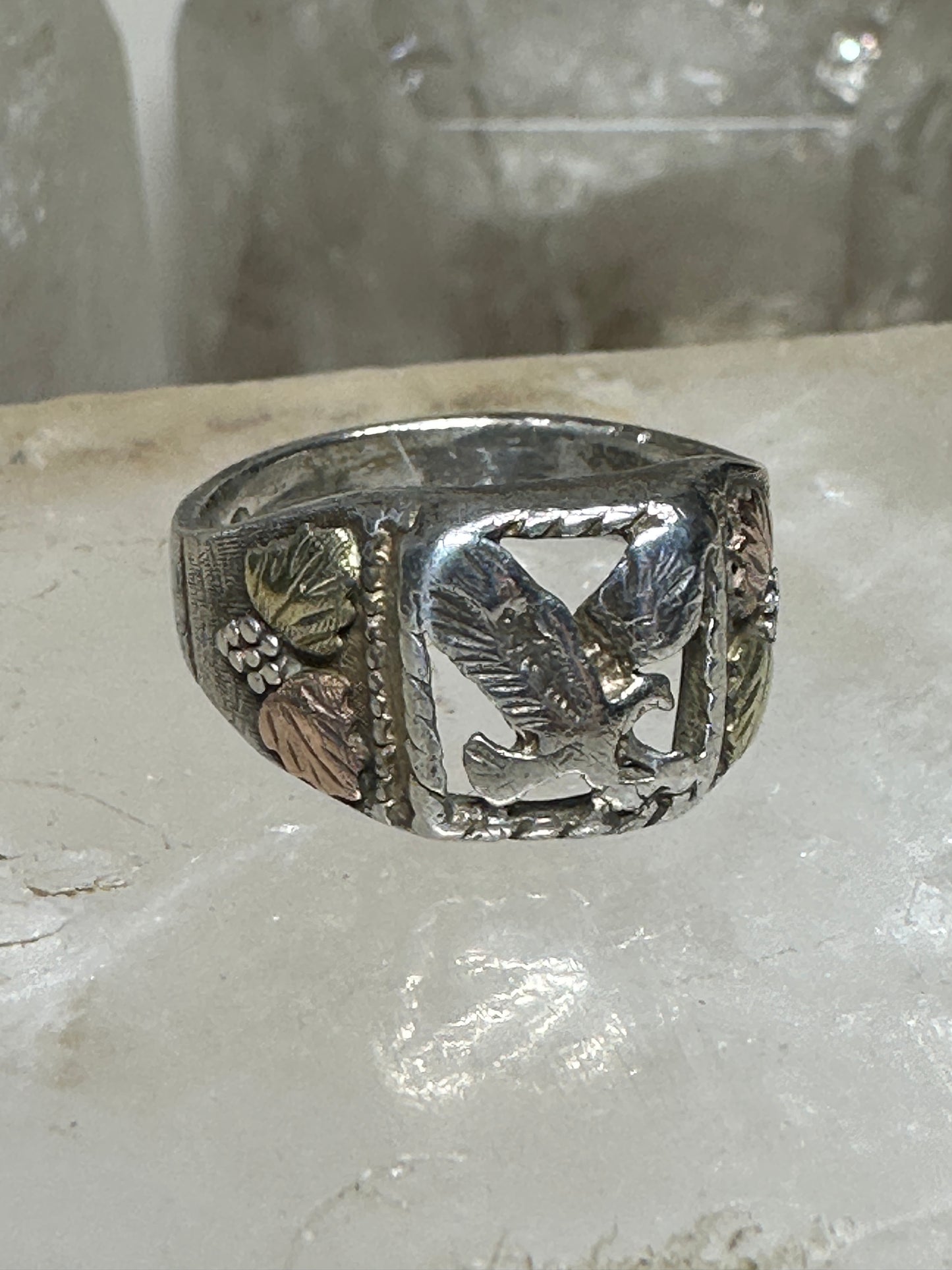 Black Hills Gold  ring Eagle leaves  size 8.75 sterling silver women men