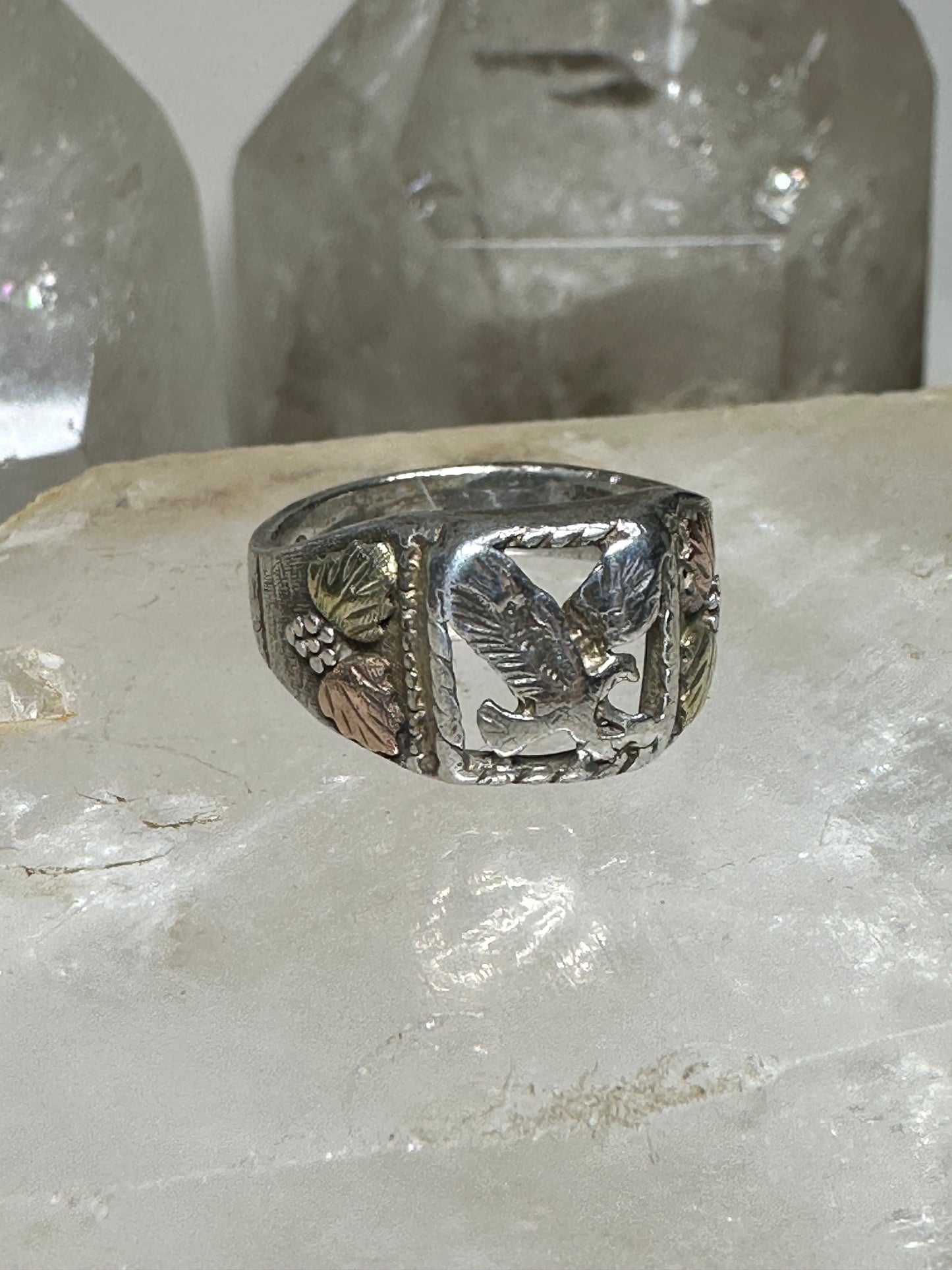 Black Hills Gold  ring Eagle leaves  size 8.75 sterling silver women men