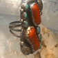Navajo long ring coral size 6 feathers leaves sterling silver women