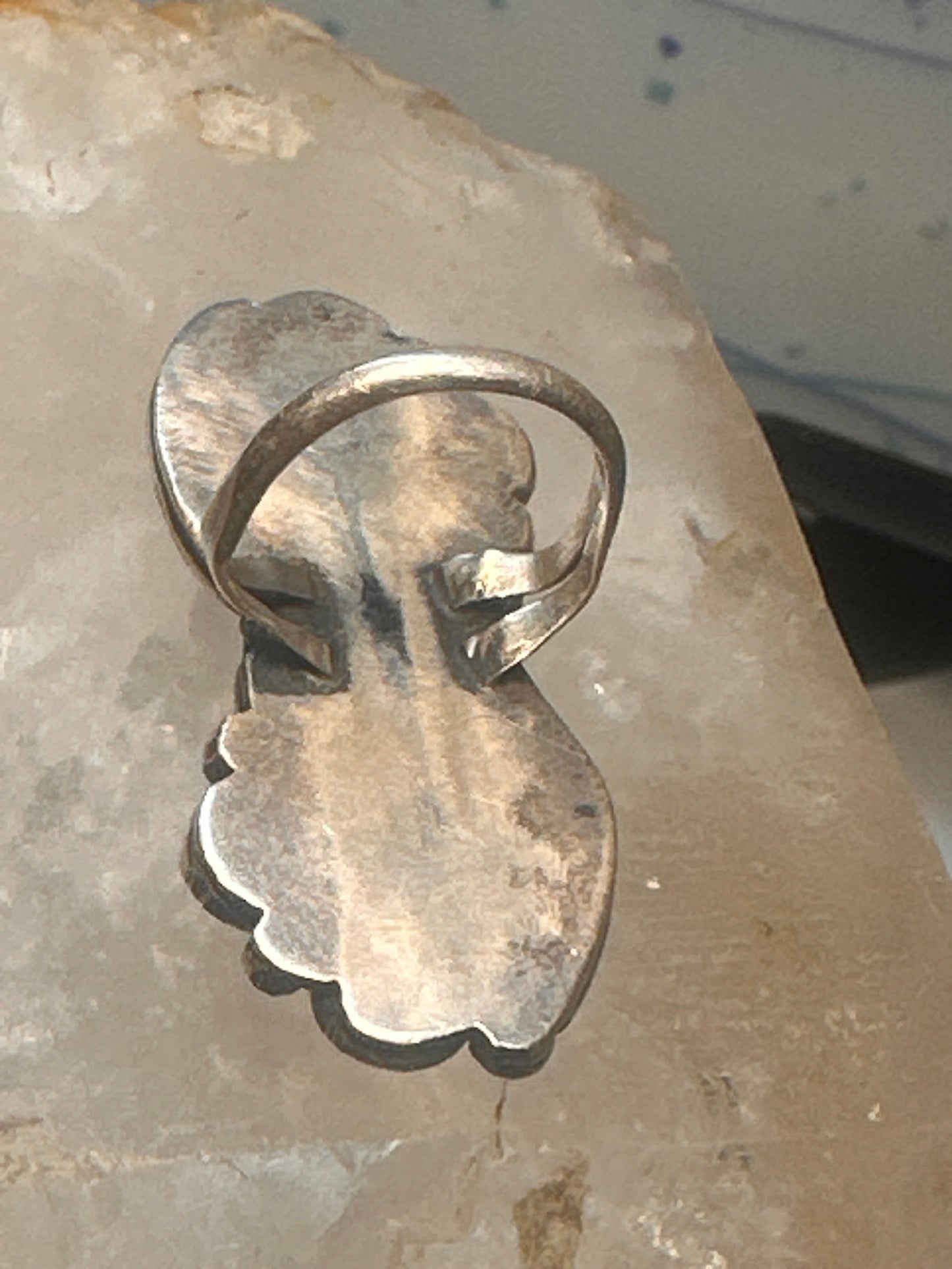 Navajo long ring mother of pearl size 5.7 scalloped beaded sterling silver women