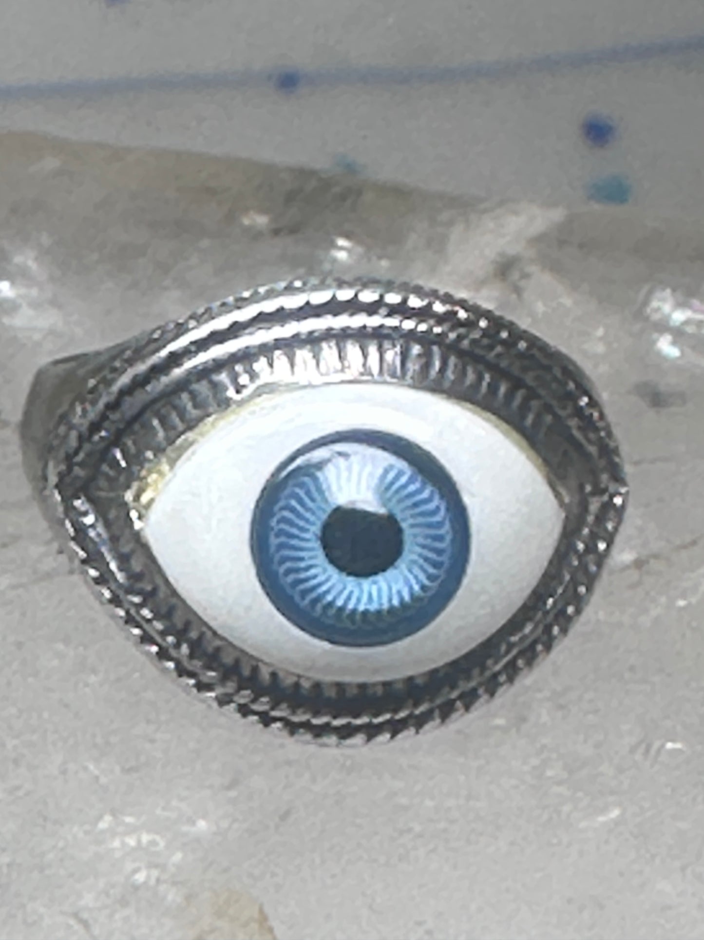 Eye ring size 6.25 blue eyeball band sterling silver women