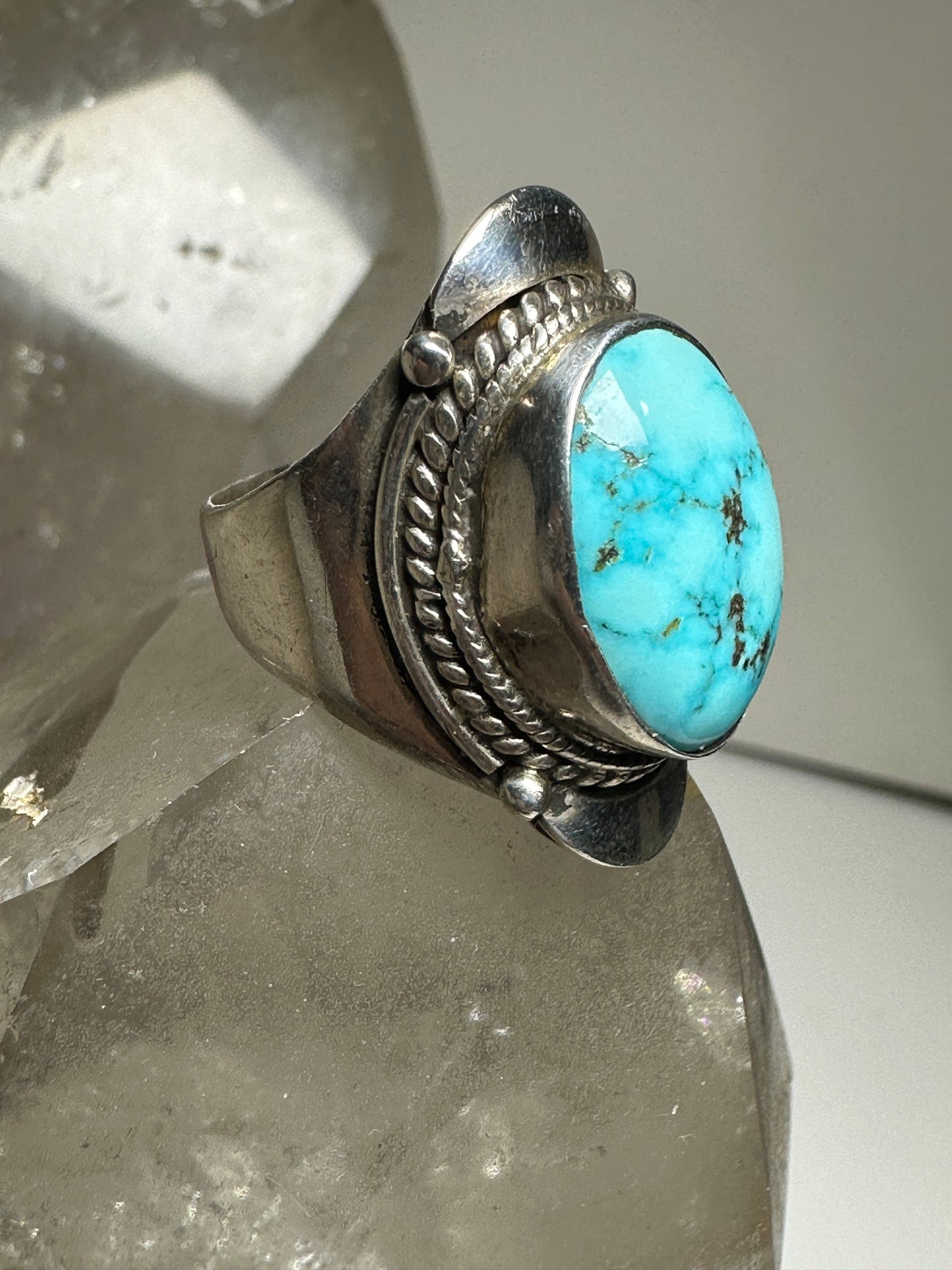 Turquoise ring cigar band boho size 6 sterling silver women