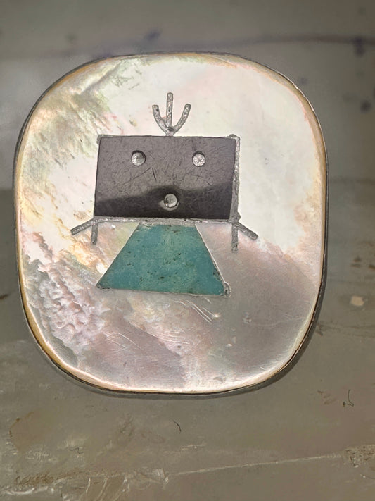 Zuni ring band turquoise Kachina mudman size 5.75 sterling silver women