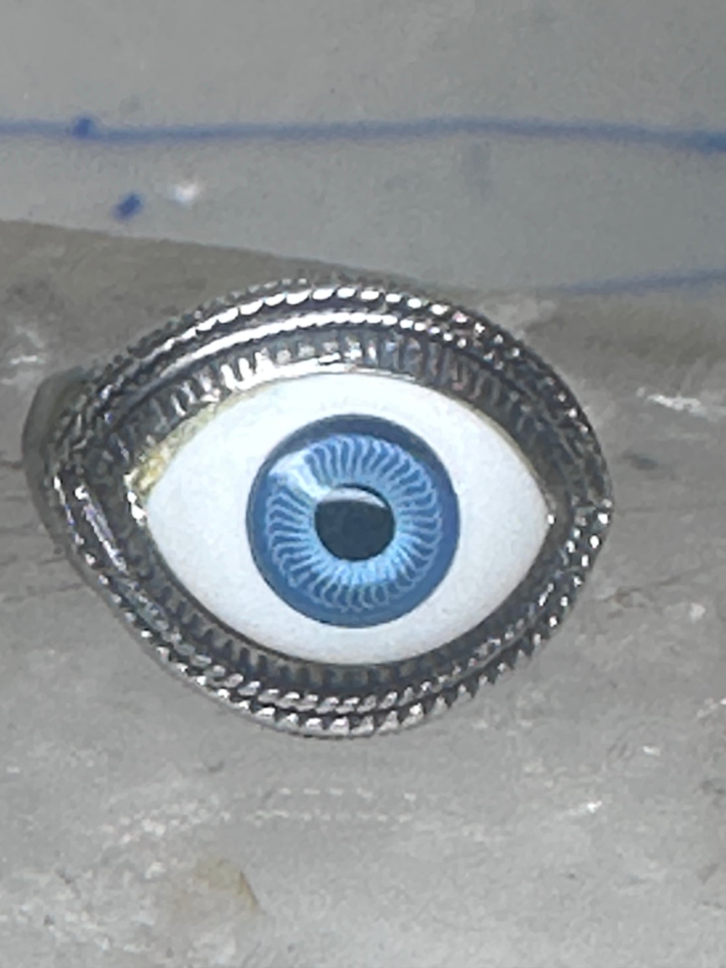 Eye ring size 6.25 blue eyeball band sterling silver women