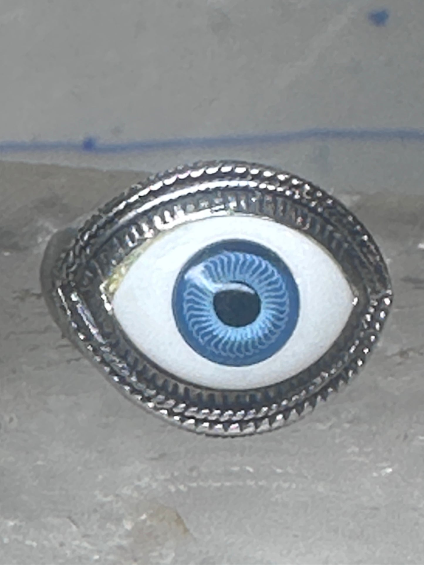 Eye ring size 6.25 blue eyeball band sterling silver women