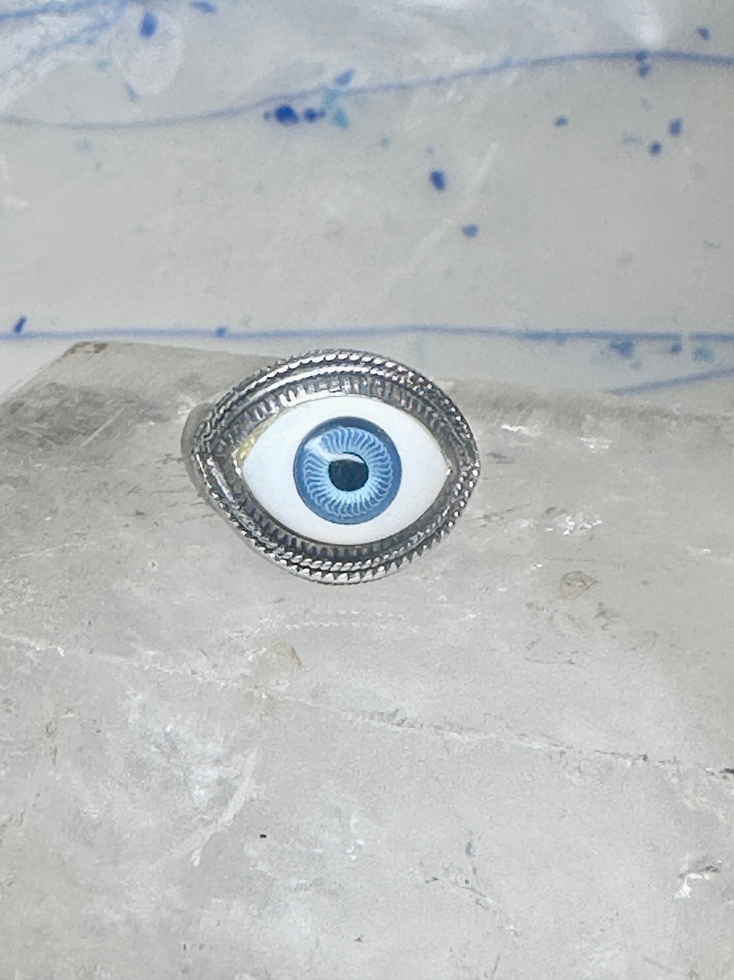 Eye ring size 6.25 blue eyeball band sterling silver women
