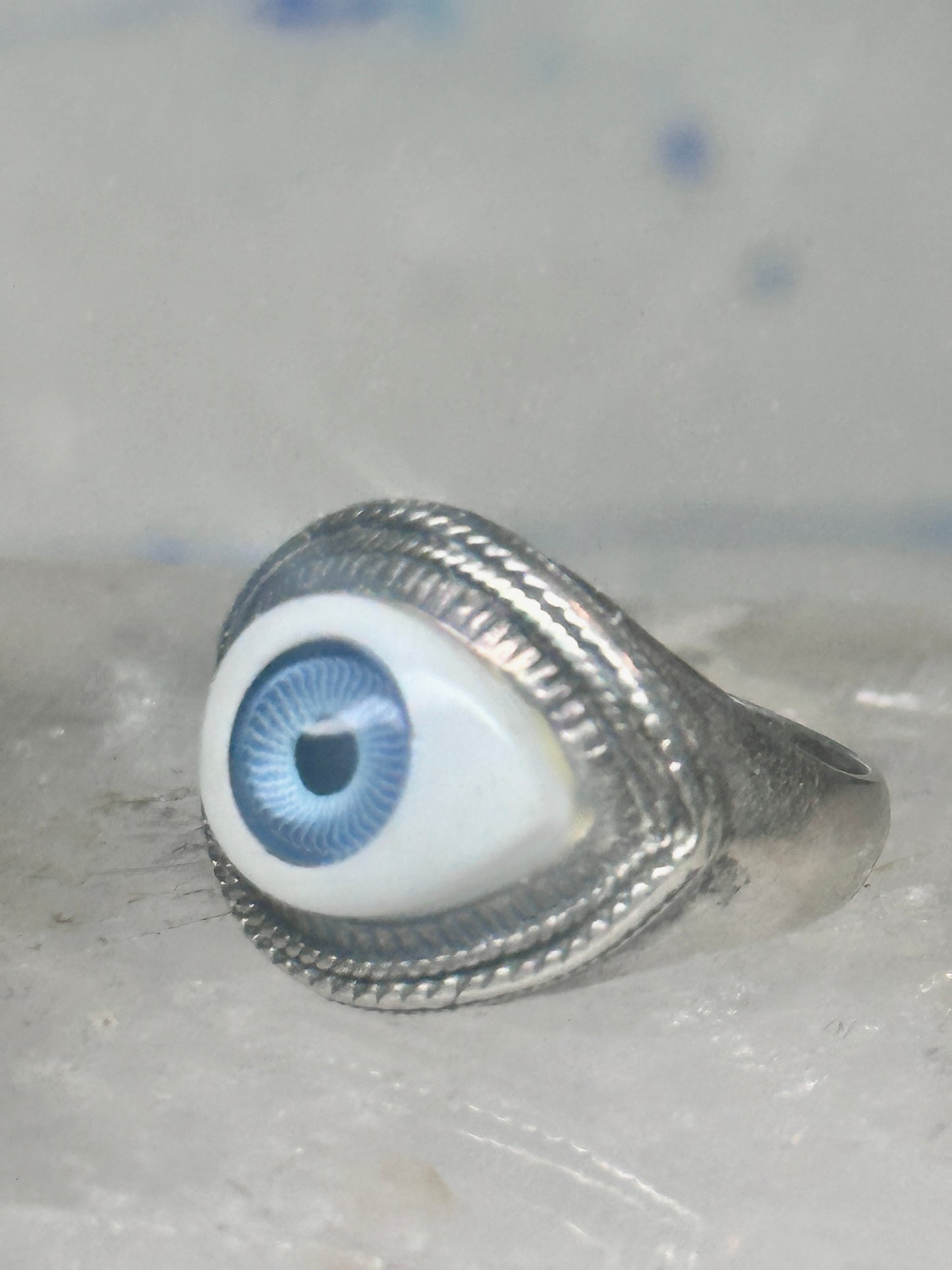 Eye ring size 6.25 blue eyeball band sterling silver women