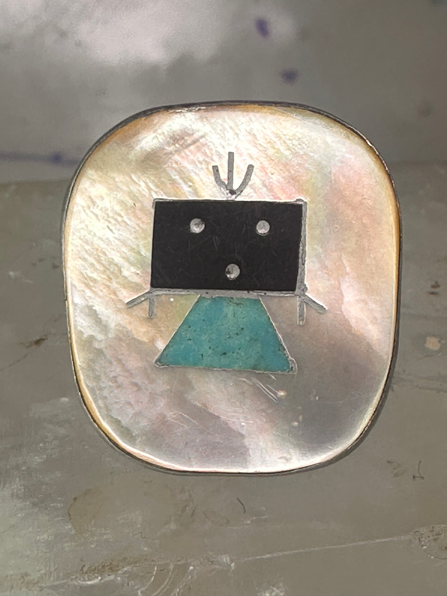 Zuni ring band turquoise Kachina mudman size 5.75 sterling silver women